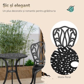 Outsunny Set de Grădină Exterior, Masă Rotundă și Scaune din Aluminiu, Masă de Bistrou cu Orificiu pentru Umbrelă, Mobilier pentru Terasă, Grădini, Verande, Balcoane, Lângă Piscină – Negru | Aosom Romania