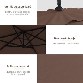 Outsunny Umbrelă Suspendată cu Orificii de Ventilaţie, Bază în Cruce şi Manivelă, 3x2 m, Maro | Aosom Romania