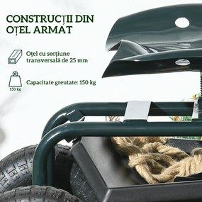 Outsunny Cărucior de Grădină cu Șezut Rotativ, Tavă pentru Unelte și Înălțime Reglabilă, pentru Terasă și Curte | Aosom Romania