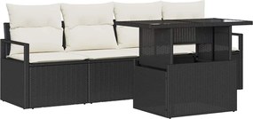 vidaXL Set de canapele pentru grădină 5 pcs Negru Rattan poli