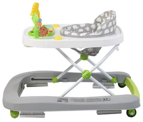 Premergator Premium reglabil in 3 trepte de inaltime NOVOKIDS™ ZooZoo Baby ,Roti silentioase din silicon, Cu melodii, Animalute, Pliabil, Gri