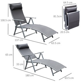 Outsunny Sezlong Relax Pliabil Schelet in Metal 137x63.5x100.5cm Gri