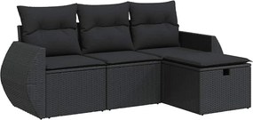 vidaXL Set mobilier de grădină cu perne, 4 piese, negru, poliratan