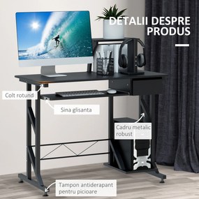 HomCom birou calculator, cu suport glisant,90x50x95 cm | AOSOM RO | Aosom Romania
