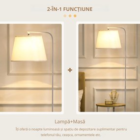 Homcom Lampă de Podea cu Rafturi și Măsuță Dublă din Bambus, Abajur Textil, Design Natural, Living sau Dormitor | Aosom Romania