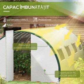 Outsunny Seră Tunel cu 2 Uși cu Balamale și 8 Ferestre cu Plasă, Seră de Grădină pentru Legume, 6x3x2 m, Verge | Aosom Romania