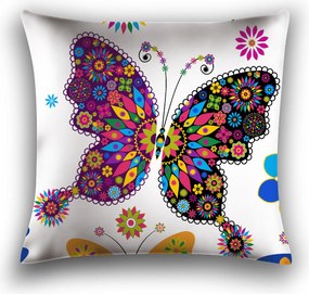 Husa pentru perna din microfibra FLUTURE COLORAT 45x45 cm, alb