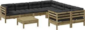vidaXL Set canapea de grădină cu perne, 9 piese, lemn de pin tratat