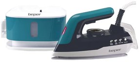 Fier de calcat Beper P204CAL200, 2250W, Placa ceramica, Termostat, Filtru, Ciclu continuu, Alb/albastru-verde