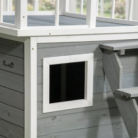 PawHut Cusca Exterior pentru Caini cu Balcon Scări și Picioare Înălțate Rezistentă la Intemperii | Aosom Romania