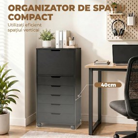 HOMCOM Fișet de Birou cu 5 Sertare și Roți, Negru | Aosom Romania