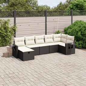 3263812 vidaXL Set canapele de grădină cu perne, 7 piese, negru, poliratan