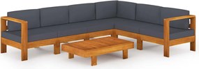 vidaXL Set mobilier grădină perne gri închis, 7 piese, lemn acacia