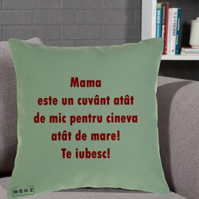 Cadou pentru Mama - Perna Personalizata Mama Cuvant Mic, 40x40 cm, Verde, Husa Detasabila, Perna Inclusa, BEKZ®