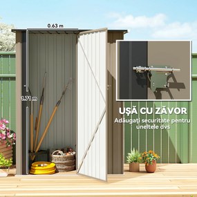 Outsunny Căsuță de Grădină 1.07m² din Oțel Zincat, Depozit pentru Unelte cu Ușă Blocabilă, Acoperiș Înclinat, 142x86x189 cm, Maro | Aosom Romania