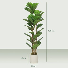 HOMCOM Plantă artificială de interior 120 cm Ficus lyrata arbore artificial cu ghiveci din plastic și trunchi din lemn masiv, verde | Aosom Romania