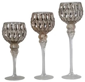 Set 3 potire nuanta sampanie din sticla