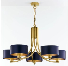 Jupiter 2094 - Candelabru ARTHUR suspendat cu lanț, 5xE27/15W/230V, albastru/auriu