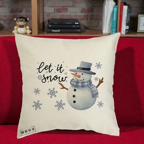 Perna Decorativa Let It Snow Om de Zapada, 40x40 cm, Ecru, Husa Detasabila, Perna Inclusa, BEKZ®