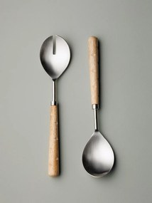 Set 2 ustensile pentru servire salata, din otel, cu maner din lemn, Impression