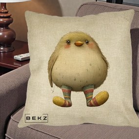 Perna Decorativa Pui Pufos cu Sosete Dungate, 40x40 cm, Crem, Husa Detasabila, Perna Inclusa, BEKZ®