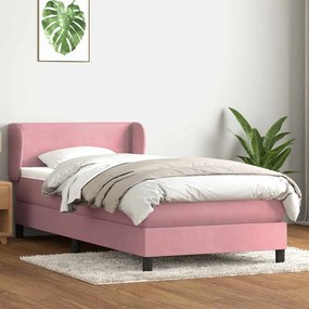 vidaXL Pat box spring cu saltea, roz, 100x220 cm, catifea
