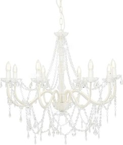 vidaXL Candelabru cu mărgele, alb, 8 becuri E14