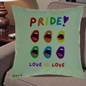 Perna Personalizata Pride Love is Love Curcubeu, 40x40 cm, Verde, Husa Detasabila, Perna Inclusa, BEKZ®