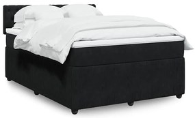 vidaXL Pat box spring cu saltea, negru, 160x200 cm, catifea