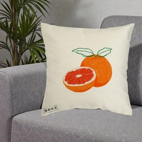 Perna Decorativa Grepfrut Citrus, 40x40 cm, Ecru, Husa Detasabila, Perna Inclusa, BEKZ®