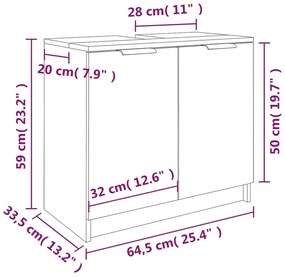Dulap de baie, alb extralucios, 64,5x33,5x59 cm, lemn compozit
