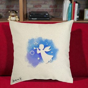 Perna Decorativa Inger cu Trompeta Albastru, 40x40 cm, Ecru, Husa Detasabila, Perna Inclusa, BEKZ®