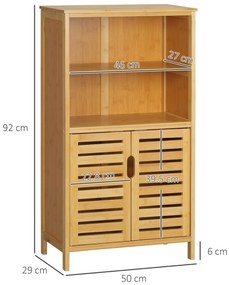 kleankin Mobile Bagno in Bambù, Mobiletto Bagno Salvaspazio con 2 Ante a Persiana e Ripiani Aperti, Armadietto da Terra per Sala da Pranzo, Salotto, Soggiorno, Cucina, 50x29x92 cm, Color Legno | Aosom Romania