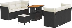 vidaXL Set de canapele pentru grădină 9 pcs Negru și Crem poliratan