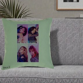 Perna Personalizata K-pop BLACKPINK Poster Colaj 4 Membre Violet Roz, 40x40 cm, Verde, Husa Detasabila, Perna Inclusa, BEKZ®