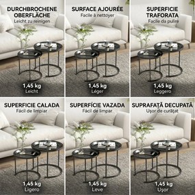 HOMCOM Set 2 Măsuțe de Cafea Suprapozabile, Măsuțe Joase Rotunde cu Tavă Detașabilă din Oțel, Ø 43x38 cm,  Negru | Aosom Romania