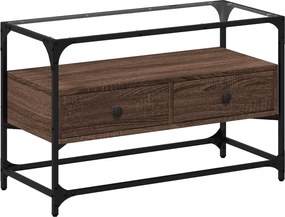 vidaXL Dulap TV blat sticlă, stejar maro, 80x35x51 cm lemn prelucrat