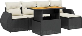 vidaXL Set mobilier de grădină cu perne, 6 piese, negru, poliratan