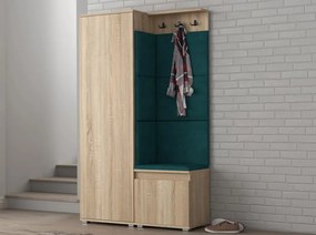 CUI515 - Cuier 104x37x177 cm - 3 agatatori haine, hol, pantofar - Sonoma, tapiterie Turcoaz/Gri/Albastru
