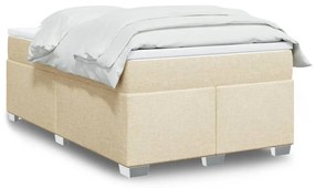 vidaXL Pat box spring cu saltea, crem, 120x200 cm, textil
