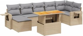 vidaXL Set canapele de grădină, 8 piese, cu perne, bej, poliratan