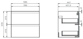 Set mobilier baie pentru lavoar, 2 sertare, blat inclus, polite prosop, alb-stejar, 80 cm, Cersanit Moduo