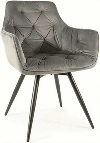 Scaun MANGO, gri/negru, stofa catifelata/metal, 57x45x83 cm