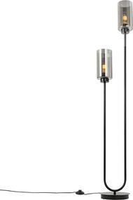 Lampă de podea Art Deco neagră cu sticlă fumurie cu 2 lumini - Laura
