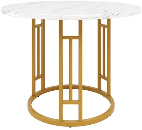 Masă rotundă pentru 4 persoane, Alb+Auriu | Aosom Romania