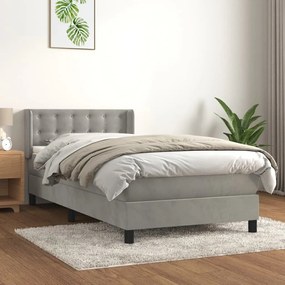 3131171 vidaXL Pat box spring cu saltea, gri deschis, 90x190 cm, catifea