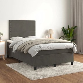 3142954 vidaXL Pat box spring cu saltea, gri închis, 120x200 cm, catifea