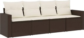 vidaXL Set canapele de grădină, 4 piese, cu perne, maro poliratan maro