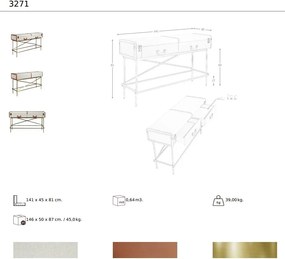 Consola LUX design italian, Tesatura gri deschis, Piele, Metal Golden
