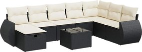 vidaXL Set mobilier de grădină cu perne, 9 piese, negru, poliratan